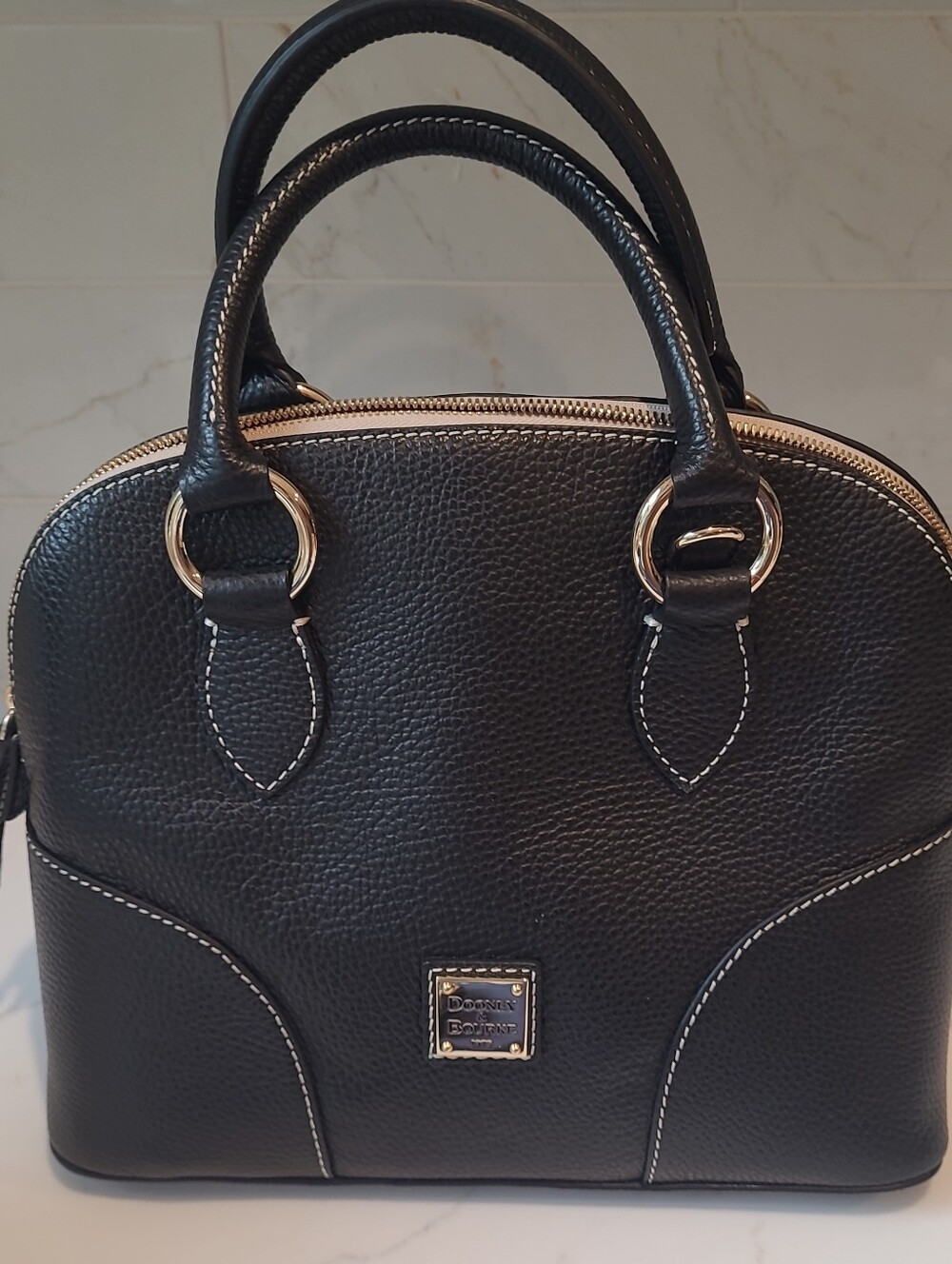 Dooney & Bourke Luca Black Pebbled Leather Dome Satchel with Gold Hardware